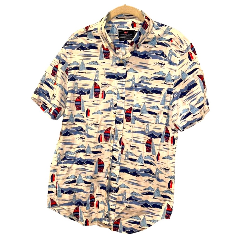 vineyard vines sailboats regatta nautical cotton button down shirt XS